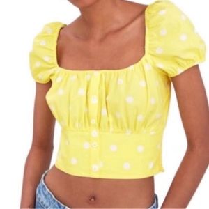 Zara yellow and white polka dot crop top